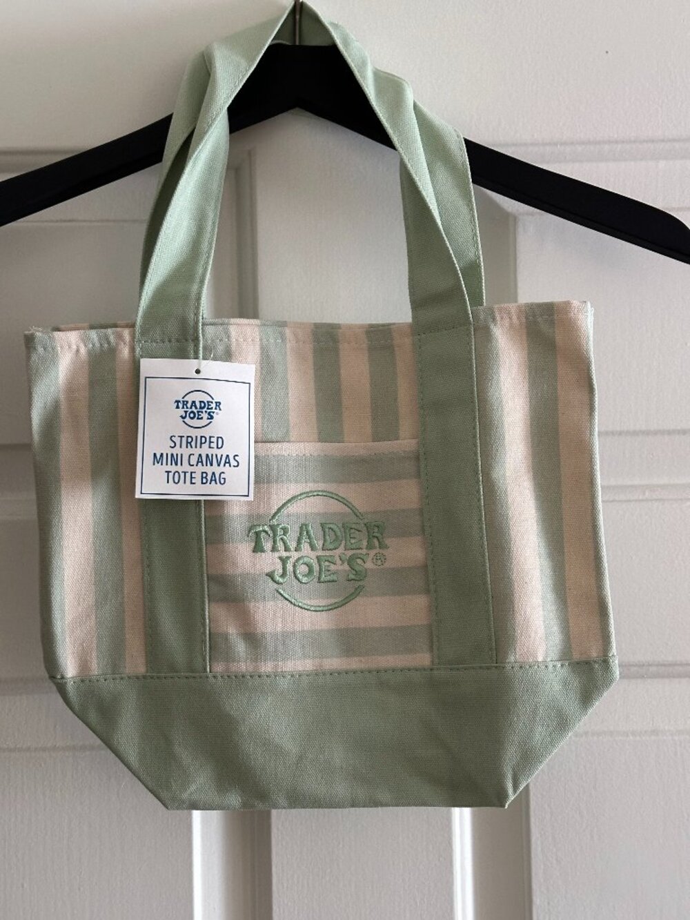 GREEN Trader Joe's Pastel/Striped Mini Canvas Tote